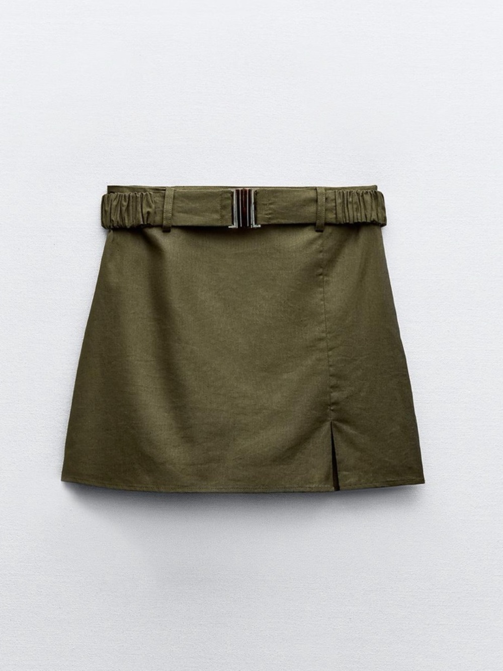 Zara Khaki Linen Blend Belted Skort High Waisted Size S - Picture 9 of 10